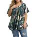 Avamo Plus Size Blouse Tops for Women Lady Casual Loose Summer Floral T Shirts Henley V Neck Buttons Short Sleeve Flowy Tunic