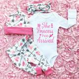 4Pcs Newborn Baby Girls Clothes The Princess has Arrived Romper Jumpsuit+ Pants Leggings Outfits