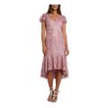 R&M RICHARDS Womens Pink Lace Short Sleeve V Neck Midi Hi-Lo Evening Dress Size 10