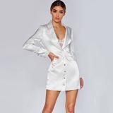 Tomshoo Fashion Women Suit Dress Notched Lapel Plunge Buttons Long Sleeves Fluorescent Party Blazer Casual Mini Dress