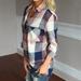 Women's Plaid Shirt Popular Polo Collar Top Casual Long Sleeve Plaid Shirt