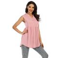 Plus Size Summer Henley V Neck Tops for Women Casual Loose Beach Tank Tops Solid Color Button Down Tunic Blouse Pink L