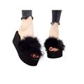 Wazshop Women's Faux Fur Slippers Platform Flat Shoes Flip Flops Sandals Summer Slip On Shoes