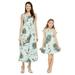 Mother & Daughter Matching Hawaii Luau Maxi Dress Girl Round Neck in Wispy Cereus Light Blue