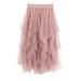 Spftem Casual Womens Comfortable Tulle High Waist Pleated Tutu Skirt Ladies Midi Skirt