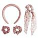 Fashion Headband and Scrunchie Set for Women & Girls, Padded Headband with 3 Fabric Scrunchies, Shades of Soft Pink, 4 Piece Set