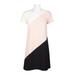 London Times Crew Neck Short Sleeve Color Block Zipper Back Crepe Dress-IVORY PINK BLACK