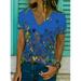 Women Summer Short Sleeve Floral Flower Print Leisure V-Neck Comfort T-Shirts