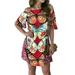 S-5XL Casual Loose Floral Beach Dress Women Ladies Short Sleeve Butterfly Print Sundress Holiday Party Cocktail Short Dress