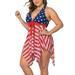 Colisha L-5XL Plus Size Swimwear Women American Flag Halterneck 2PCS Swimdress With Swim Briefs Bottoms Ladies Swimsuit Bathing Suit Push Up Padded Swimming Costumes Tummy Control Tankini Sets
