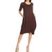 Women's Casual Pull On Basic Stretch Loose Fit Relaxed Pockets Solid Midi Dress S-3XL Brown 1XL