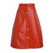 Multitrust Women Mid-calf A-line Skirt Button High Waist Clothes (Black Red)