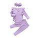 Zdmathe Newborn Infant Baby Girls Clothes Solid Long Ruffled Fly-sleeved Bodysuit+ Pants + Headband Toddler 3Pcs Outfits Clothing Set