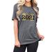 TWZH Women Hello 2021 Letter Heart Graphic Leopard Sequin Printed Tees Tops