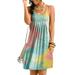 UKAP Women Tie Dye Short Dress Crew Neck Casual Sundress Sleeveless Pleated Mini Dress