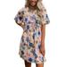 Niuer Women Short Sleeve Boho Floral Print Short Mini Dress Casual Loose Swing Pleated Sundress Ladies Fashion Party Holiday Dress