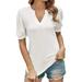 Sexy Dance Women Active Summer Blouse Casual V Neck Jersey Short-Sleeve Sports Tee Workout Fitness Sweats Tee Shirts Top White M(US 8-10)