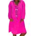 Winnereco Women Casual Dress Long Sleeve Loose V Neck Autumn Jumper (Rose Red 5XL)