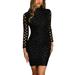 Women Sexy Hollow Out High Neck Dress Ladies Slim Party Dress