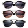 3 Pack Two Tone Round Aviator Metal Frame Dual Bridge Fashion Sunglasses for Women for Men, Purple, Smoke & Brown