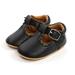 Styles I Love Infant Baby Girls Soft Leather Scalloped Trim T-Strap Mary Jane Shoes Anti-Slip Rubber Sole Crib Shoes (Black, 6-12 Months)