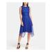 DKNY Womens Blue Sleeveless Jewel Neck Midi Sheath Cocktail Dress Size 12