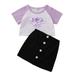 ZIYIXIN Kids Girls 2-piece Outfit Set Angel Letter Print Tops+Skirt Set