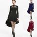 Women'S Fashion Long Sleeve Rivet Embellished Faux Leather Insert Lattice High Low Gothic Dress