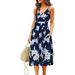 Women Pocket Boho Sundress Summer V Neck Wrap Vintage Sling Sundress Floral Print Flowy Party Swing Boho Beach Long Dress