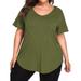 Sexy Dance Plus Size Women's Casual Loose Tops Short Sleeve Solid Color Tee Summer Essential V-neck Shirt