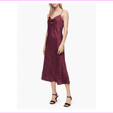 $119.50 Calvin Klein Printed Cowl Neck Sleeveless Long Slip Dress, Zinfandel, 6