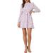 Allegra K Women's Ruffle Collar Belted Long Sleeve A-Line Floral Dress