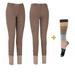 TuffRider Women Starter Lowrise Pull On Breeches with FREE Boot Socks Knee Patch Horse Riding Pants Equestrian Apparel - LavaBrown - 34