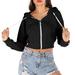 Fashion Womens Casual Loose Solid Color Long Sleeve Hooded Sweater Jacket