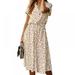Kernelly Women's Dress Wrap V Neck Puff Long Sleeve Pleated Elegant Midi Dress with Belt Boho Dress Midi Dress