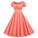 Follure summer dresses Women Summer Square Neck Short Sleeve Retro 50s 60s Vintage Party Swing Dress