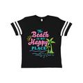 Inktastic The Beach is My Happy Place with Palm Trees Child Short Sleeve T-Shirt Unisex Football Black and White S