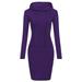 Womens Winter Long Sleeve Hooded Hoodie Pullover Sweatshirt Jumper Midi Dress