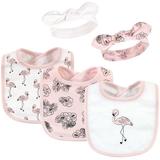 Hudson Baby Baby Girl Cotton Bib and Headband Set, Painted Flamingo, 0-9 Months
