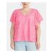 RACHEL ROY Womens Pink Lace Short Sleeve V Neck Top Size 2X