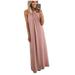 MIARHB Women Solid Color Ankle-Length Dress Round-neck Dress Sleeveless Dress