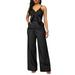 Women V Neck Jumpsuits Outfits Sleeveless Crop Tops Tied Waist Wide Leg Pants Denim Rompers