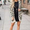 Women Autumn Winter Casual Sexy Leopard Print Slim Pocket Jacket Long Sleeve Loose Cardigan Warm Long Coat