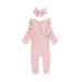 Luxsea Spring Infant O-Collar Long Sleeve Solid Color Jumpsuit Climb Soft Romper+Hairband Two-piece Set Baby Girl Boys' Cotton One-Piece Coverall Cute Ribbed Fall Outfit