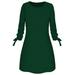 Women Spring New Fashion Solid Color Casual O-neck Loose Dress 3/4 Sleeve Bow Elegant Dress