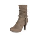 DREAM PAIRS Women's Fashion Suede Mid Calf Winter Warm Faux Fur Lined Kitten Heel Boots VIVI KHAKI Size 10.5