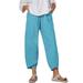 Avamo Linen Pants for Women Wide Leg Pants Baggy Tapered Cropped Pants Elastic Waist Pants Lounge Trousers with Pocket