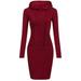 Womens Winter Long Sleeve Hooded Hoodie Pullover Sweatshirt Jumper Midi Dress