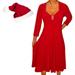 Funfash Plus Size Women Red Holiday Season Christmas Santa Hat A Line Midi Dress