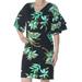 RALPH LAUREN Womens Black Ruffled Floral 3/4 Sleeve V Neck Knee Length Sheath Evening Dress Size XS